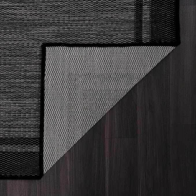 CAMILSON Indoor Outdoor Rug, 6x9 Bordered Dark Grey Black Modern Area Rugs - Image 8