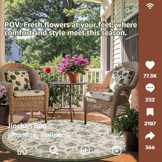 jinchan Elora 6ft Floral Round Rug - Image 2