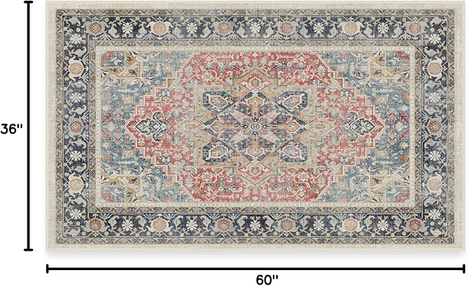 RUGGABLE Washable Vintage Area Rug – Kamran Cayenne Red 3x5, Stain-Resistant - Image 3