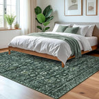 Vintage Floral 5x7 Rug, Dark Green Washable Area Rug - Image 2