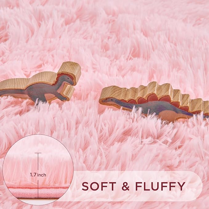 Andency Pink Round Area Rug for Bedroom, Shag Fuzzy Plush Circle Rug 7'X7' for - Image 4