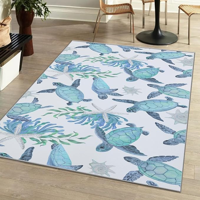 Tritard Coastal Sea Turtles Area Rugs Beach Themed Nautical Non Slip Area Rugs by Tritard