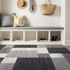 Rugshop Gray Modern Geometric Boxes Non-Slip Area Rug Non-Shedding by Rugshop
