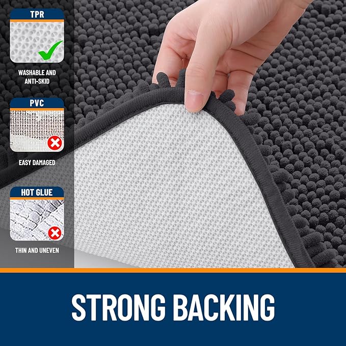 OLANLY Bathroom Rugs 47x20, Extra Soft Absorbent Chenille Bath Rugs, Rubber - Image 6