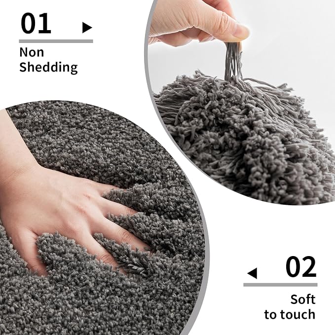 Bathroom Rugs 24x48 Non Slip Dark Grey Fluffy Bath Mat - Image 5