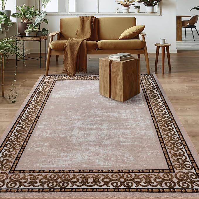 Antep Rugs Alfombras Bordered Modern 3x5 Non-Slip Low Pile Rubber Backing by AntepRugs