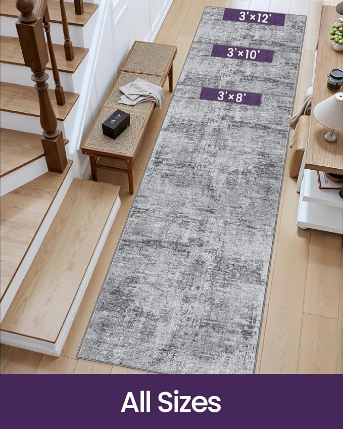 DEXI Hallway Runner Rug 3x8, Modern Abstract Non Slip Thin Soft Runners Carpet - Image 2