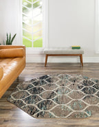 Rugs.com Lattice Frieze Collection Rug – 4 Ft Octagon Blue Multi Medium-Pile - Image 2