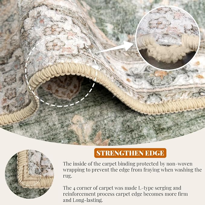 MUJOO Green Area Rug Small Rugs Boho Machine Washable Rugs Non Slip - Image 5