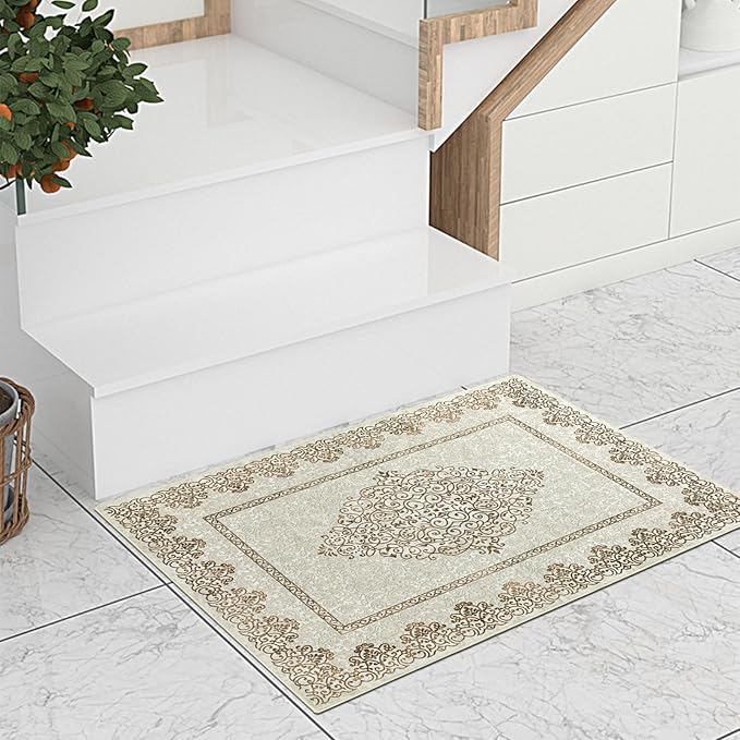 Easy-Going Boho Neutral Area Rug 2x3 Washable Entryway Rugs Front Door Mat by Easy-Going