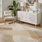 Minimalist Abstract Area Rug 5x8 Brown Boho, Modern Washable Stripe Art Rugs by Unknown