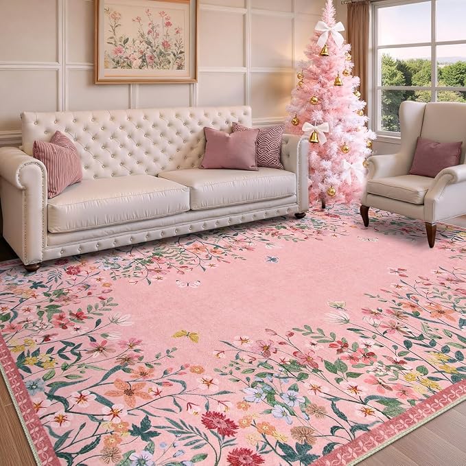 Wonnitar Washable 4x6 Rug, Soft Non-Slip Nursery Area Rug, Floral Rugs Kids - Image 6