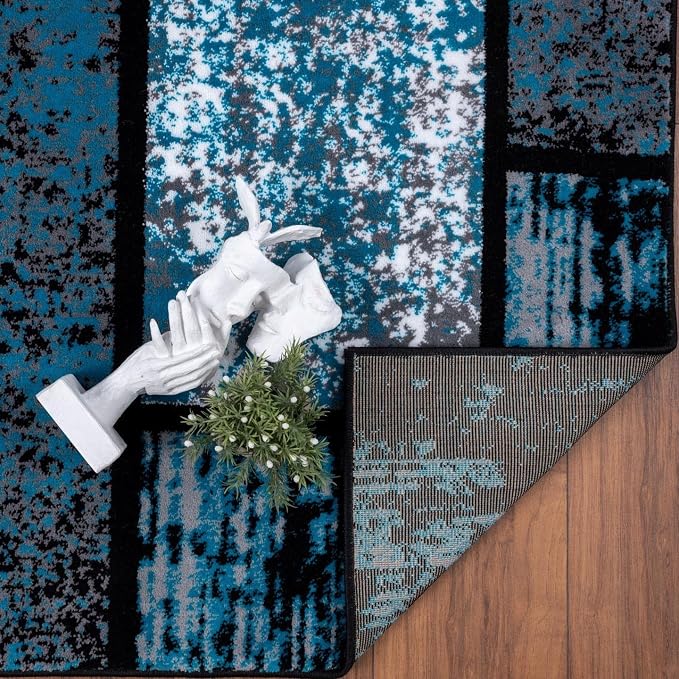 LUXE WEAVERS Modern Geometric Squares Turquoise 5x7 Area Rug - Image 8
