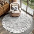 jinchan Fiora Round Rug 5ft Area Rugs Vintage Floral Distressed Design by JINCHAN