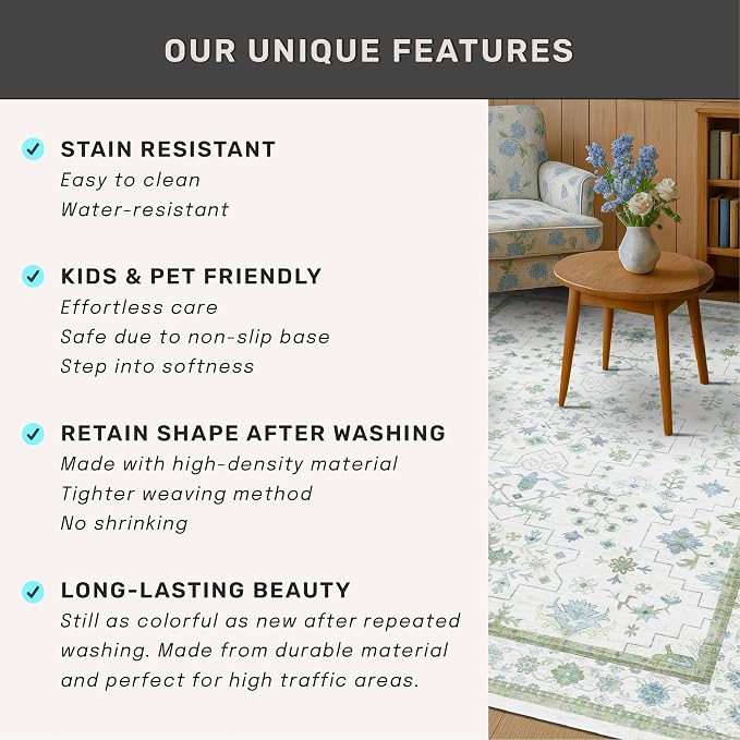 Blue and Green Washable Rugs 3x4 - Image 7
