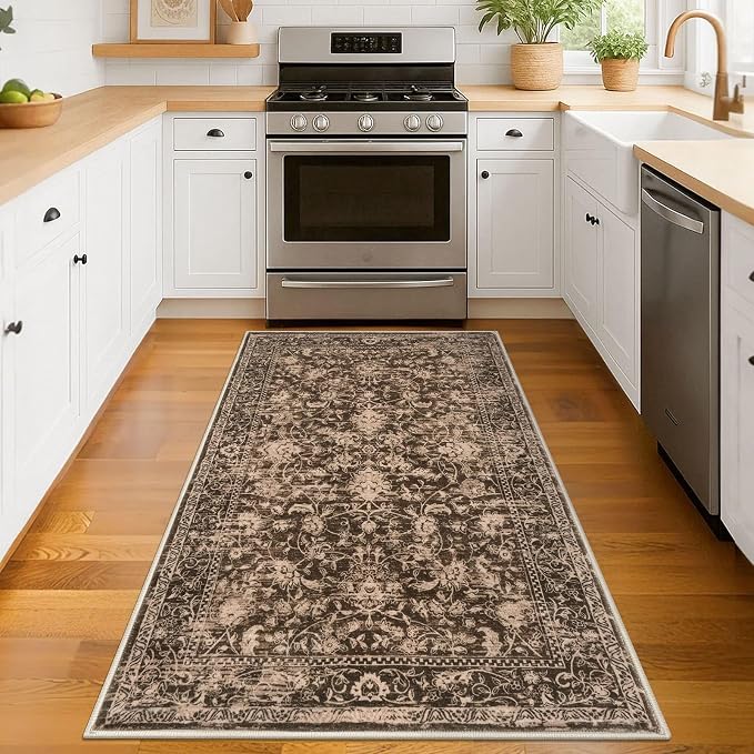 KILOCOCO Area Rug 3x5 Entryway Rug Washable Printed Vintage Floral Rubber - Image 2