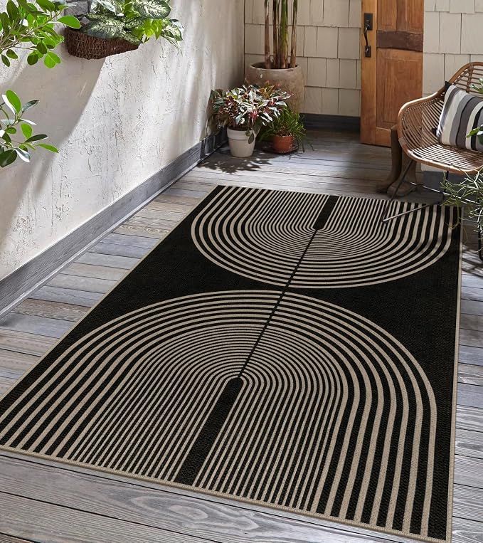 Easy Jute Rainbow Area Rug, 3x5 Black Indoor Outdoor Entryway Rug Washable - Image 6