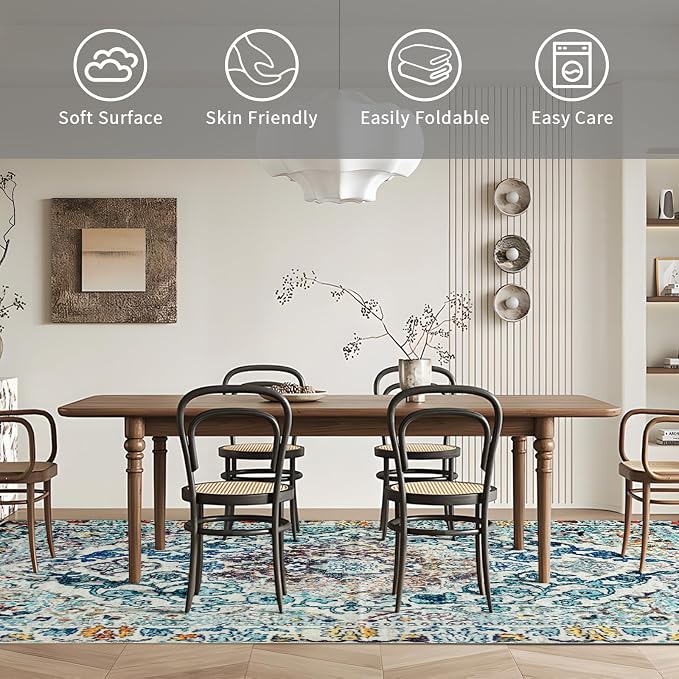 Easy-Going Area Rug 6x9 Washable Boho Rugs - Image 4
