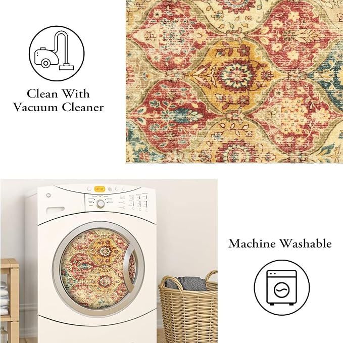 Lahome Moroccan Trellis Round Area Rugs, Washable Small Round Rug 3ft Non-Slip - Image 4