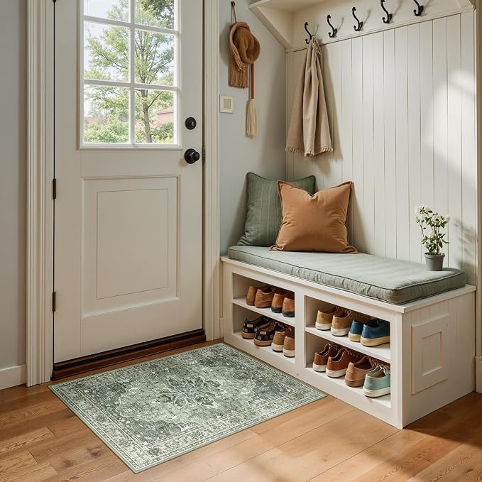 Area Rugs 2'x3' Washable Non-Slip, Floral Vintage Distress Print Pattern - Image 2