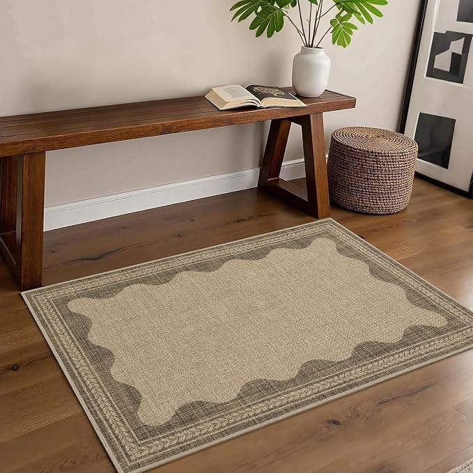 Scalloped Easy Jute Entryway Rug 2x3 Indoor Outdoor Front Door Mat Washable Non - Image 7