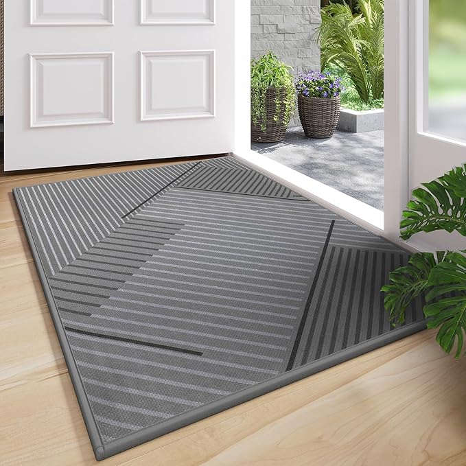 Front Door Mat 31''x47'', Non Slip Absorbent Muddy Dirt Resist Washable by QiCaiJia