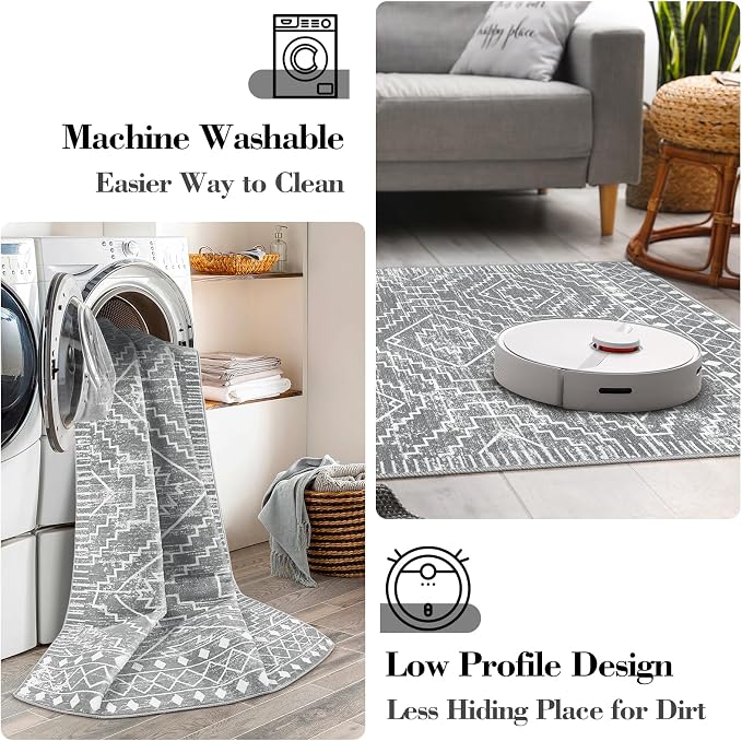 Wonnitar Moroccan Area Rugs 3x5, Non-Slip Boho Small Bedroom Throw Mat - Image 3