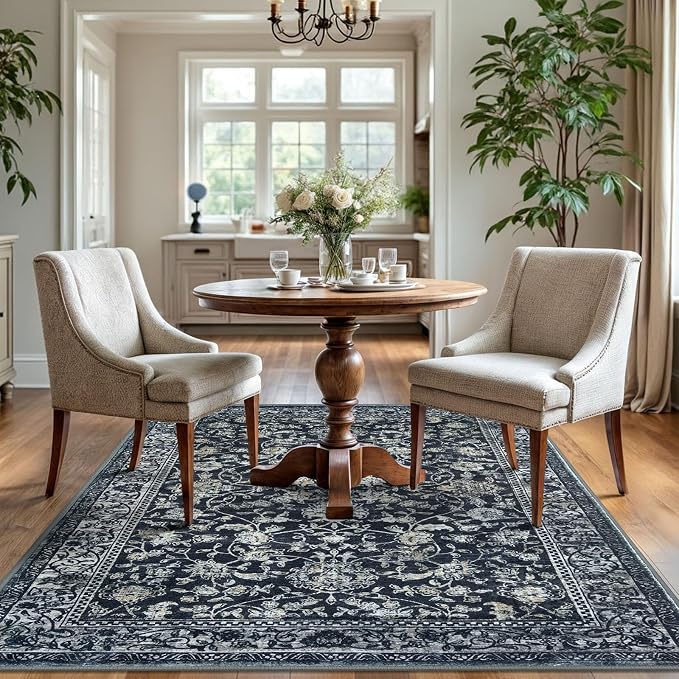 KILOCOCO Area Rug 4x6 Entryway Rug Washable Printed Vintage Floral Rubber - Image 2
