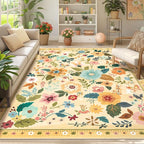 Floral 9x12 Area Rug Machine Washable Soft Print Boho Carpet Non Slip Doormat - Image 2