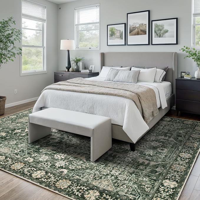 Area Rug 9×12 Washable Rugs for Bedroom, Vintage Floral Rug Soft Non Slip Stain - Image 2