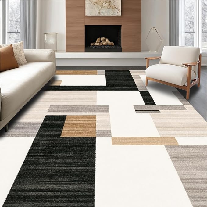 Flatwoven High Traffic Area Rug 4x6, Dark Beige Geometry and Dirt Trapper Design by ODIKA