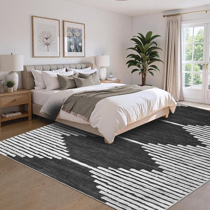 HelloTree Area Rug for Living Room 9x12 Washable Geometric Moroccan Rug Stripe - Image 5