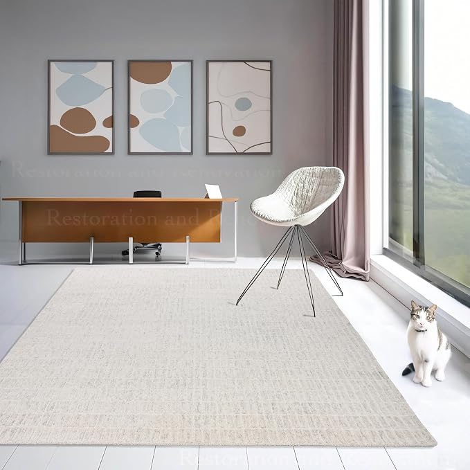 Hand-Tufted 100% Wool Area Rug – Unique Modern Geometric Grid Pattern, Soft - Image 2