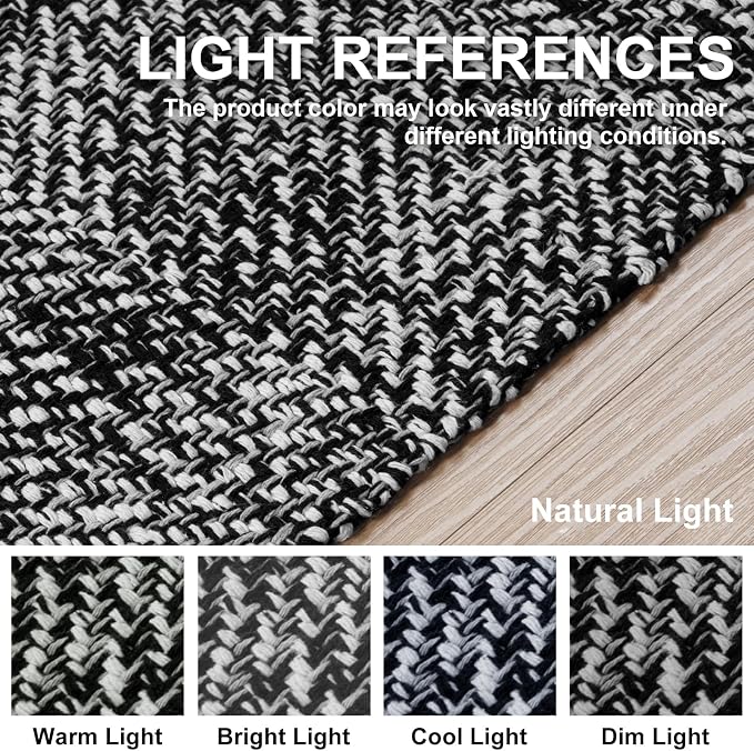 Collive Black Bathroom Rug, Cotton Reversible Entryway Rug Modern Farmhouse - Image 8