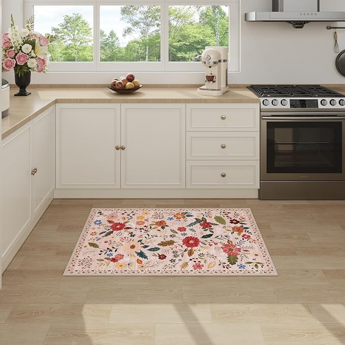 2x3 Washable Rug for Entryway, Floral Soft Small Area Rug, Non Slip Doormat - Image 2