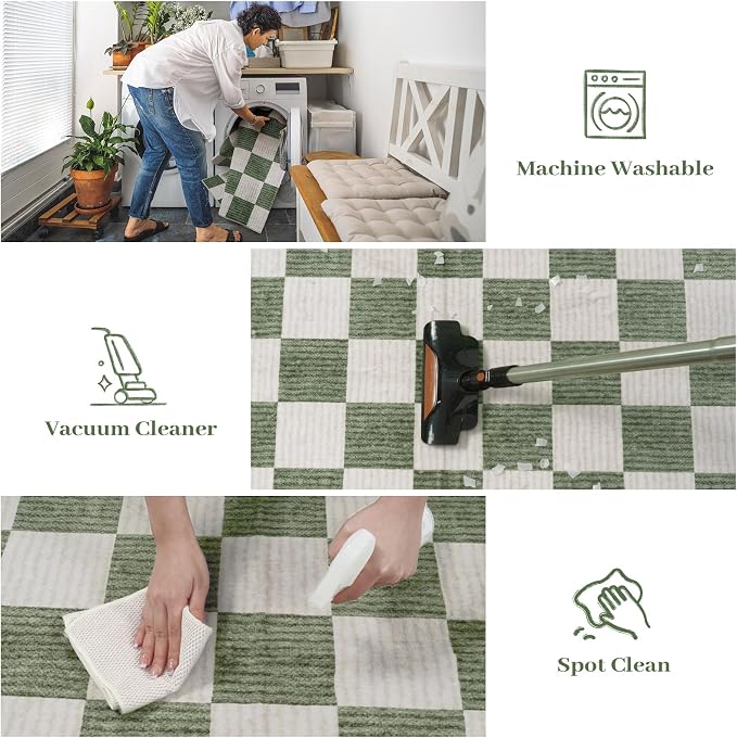 LIVEBOX 4x6 Washable Area Rug Checkered, Non-Slip Small Entryway Rug Green - Image 7