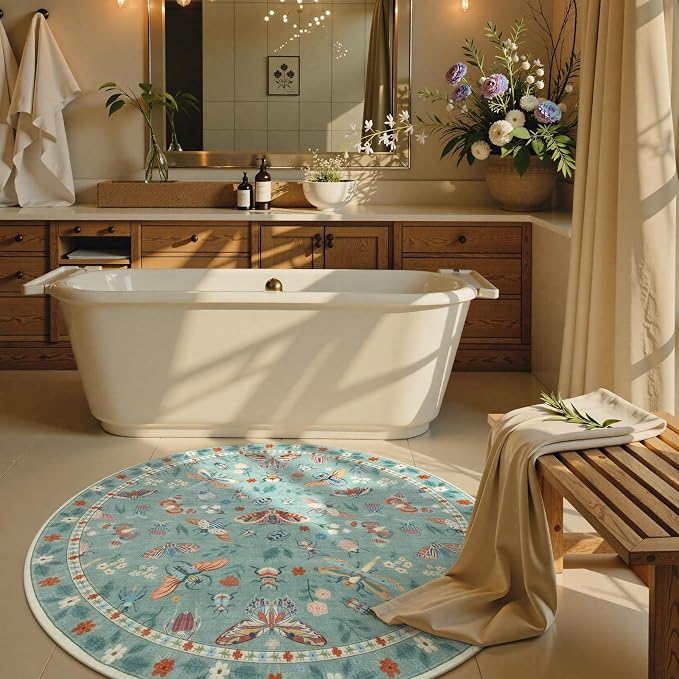 Lahome Insect Washable Round Rugs, Non-Slip Soft Round Rug 4ft Ultra-Thin - Image 3