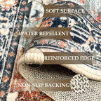 Area Rugs Square 4ft Washable Non-Slip, Floral Vintage Distress Print Pattern - Image 2