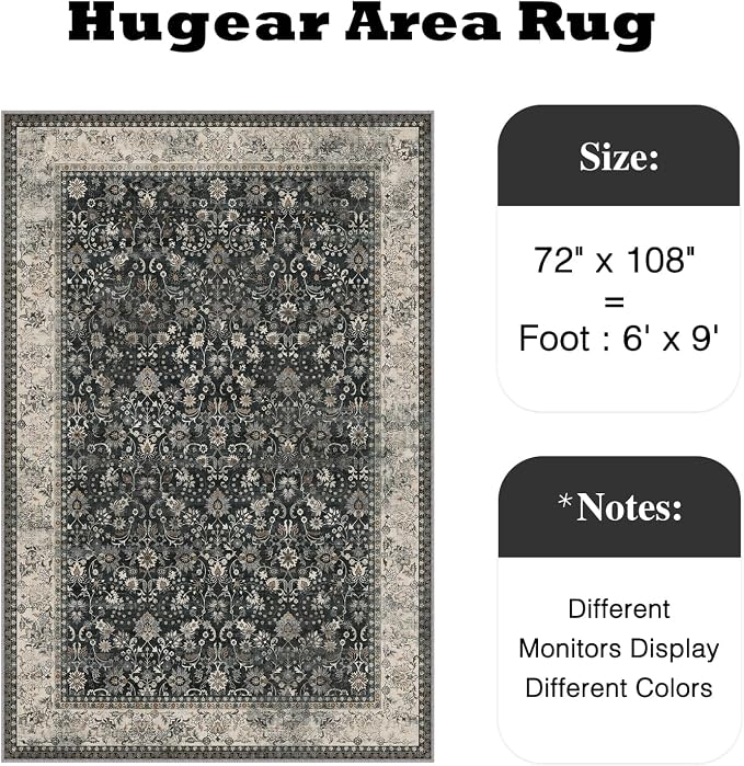 HUGEAR 6x9 Machine Washable Rugs Black Beige Hallway Large Area Rug Indoor - Image 2