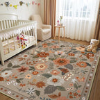 Floral 8x10 Area Rug Machine Washable Soft Print Boho Carpet Non Slip Doormat - Image 2