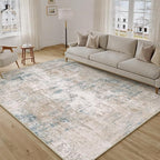 8x10 Washable Area Rug Beige Blue Abstract Living Room Bedroom Carpet Neutral - Image 4