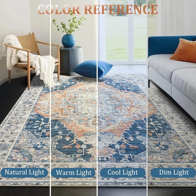 Area Rugs 4x6, Low Pile Washable Rugs, Soft Vintage Distressed Rugs - Image 3