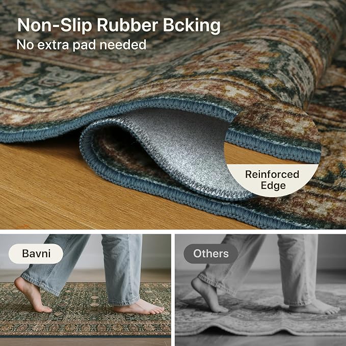 Bavni Washable Rugs 8x10-Machine Washable Rug Lightweight Low Pile, Vintage - Image 6