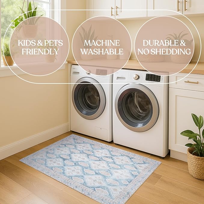 Washable Area Rug. Modern Farmhouse. Vintage. Turkish. Bohemian. Distressed. - Image 6