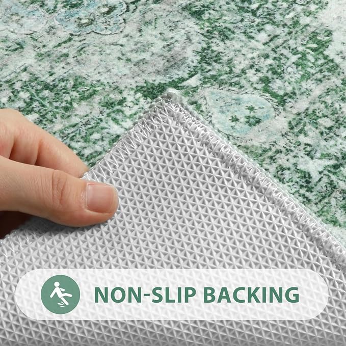Uphome Green Bathroom Rugs, Distressed Farmhouse Boho Bath Mat, Non Slip - Image 3