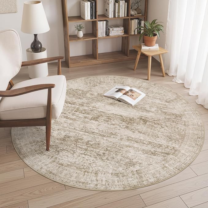 5x5 Brown Round Rug 5ft Living Room Circle Rug Vintage Round Area Rug Non Slip - Image 8