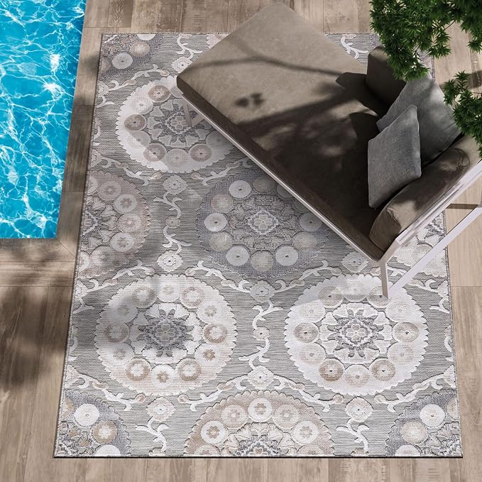 CAMILSON Indoor Outdoor Rug 9x12 Bohemian Medallion Floral Area Rugs - Image 7