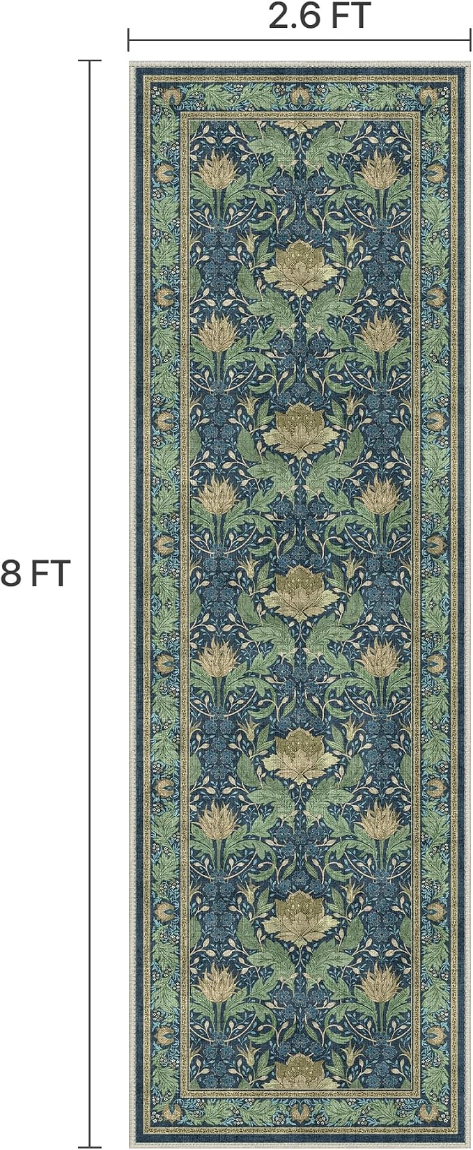 Bavni 2'6''x8 Runner Rug, Microfiber Washable Non-Slip Vintage Floral Rugs - Image 2