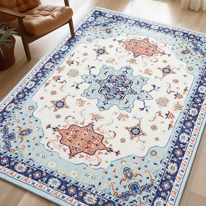 Phantoscope Washable Area Rug 5'x7' Non-Slip, Vintage Boho Rugs by Phantoscope