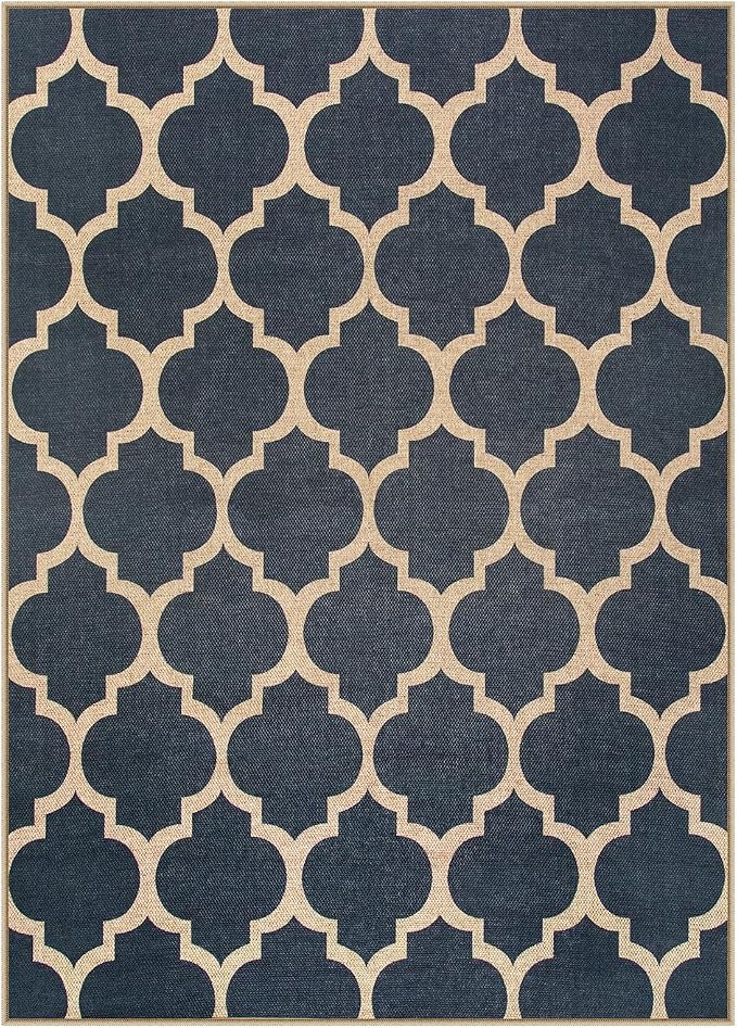 Lahome Moroccan Outdoor Rug 5x7, Easy Jute Blue Washable Rugs - Image 2